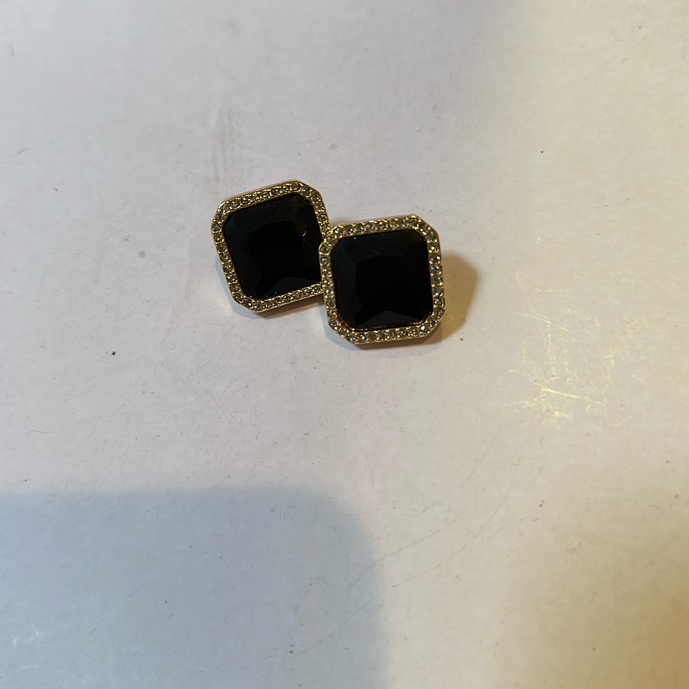 Oversized black jewel square stud earrings